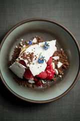 Homemade ice-cream ball with rye bread, meringue