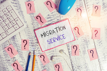 Handwriting text Migration Service. Conceptual photo moving of company data to a cloud service...