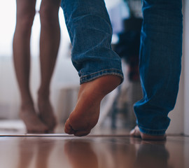 Sexy legs couple. Couple in love. Man and woman room. Sensual. 