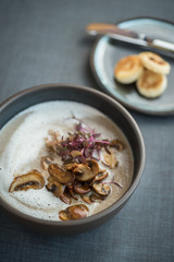 Vegetable and mushroom soup with fresh onions