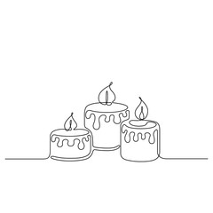 Continuous line drawing. Three candles. Black isolated on white background. Hand drawn vector illustration. 