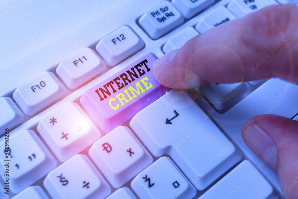 Poster writing note showing internet crime. business concept for crime or illegal online activity committed