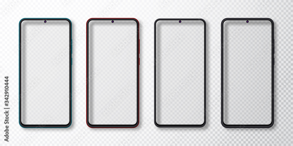 Poster realistic smartphone mock up set. mobile phone display isolated on white gray background. 3d templat
