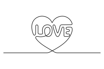 Continuous line drawing. Heart. Love. Black isolated on white background. Hand drawn vector illustration. 
