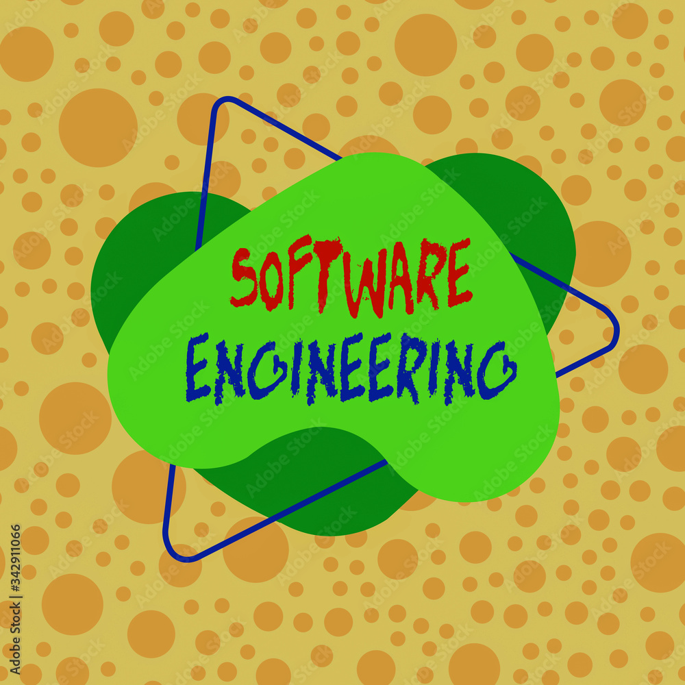 Fototapete Conceptual hand writing showing Software Engineering. Concept meaning apply engineering to the development of software Asymmetrical format pattern object outline multicolor design