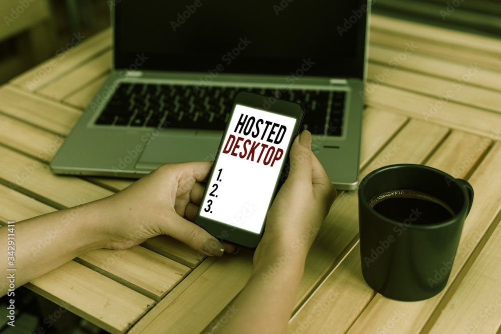Poster word writing text hosted desktop. business photo showcasing product set within the larger cloudcompu