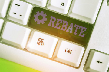 Word writing text Rebate. Business photo showcasing Huge rewards that can get when you engaged to a...