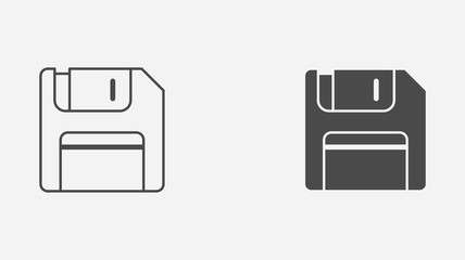 Floppy disk outline and filled vector icon sign symbol
