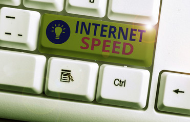 Conceptual hand writing showing Internet Speed. Concept meaning the rate which internet connection...