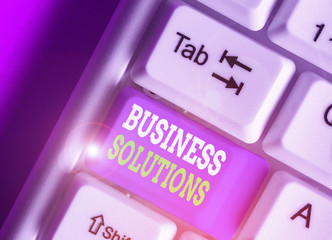 Conceptual hand writing showing Business Solutions. Concept meaning ideas used to help a company...