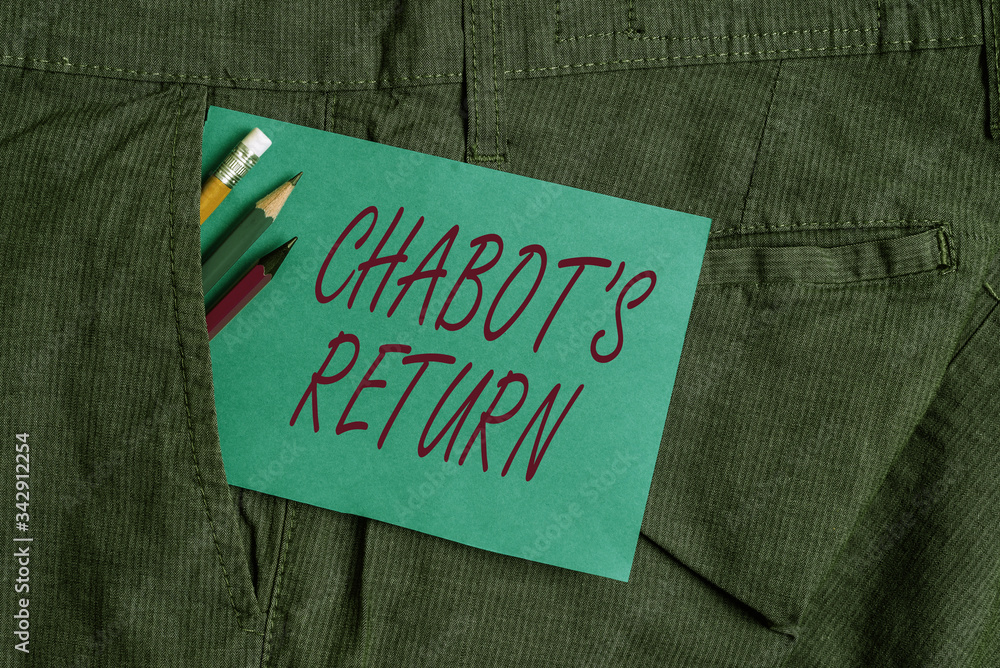 Poster handwriting text chabot s return. conceptual photo the come back of conversation via auditory or tex