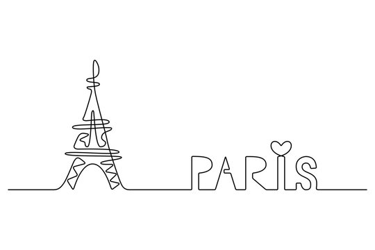 Continuous line drawing.  Eiffel Tower in Paris. Black isolated on white background. Hand drawn vector illustration. 