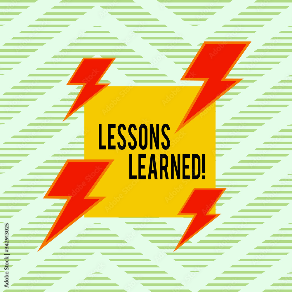 Poster word writing text lessons learned. business photo showcasing experiences distilled project that shou