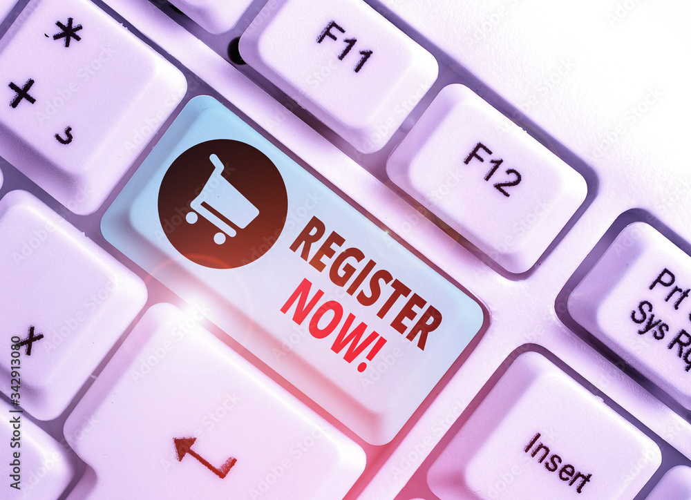 Aufkleber text sign showing register now. business photo text official list or record showing or things into f