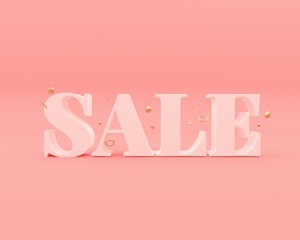 Pink Background Trendy Sale Sign With 3d Letters and Abstract Shapes