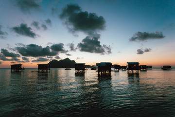 Semporna, Sabah, Malaysia - 26 April 2020 - Sea gypsies houses at Maiga Island