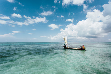 Semporna, Sabah, Malaysia - 26 April 2020 - Sea gypsies on a boat