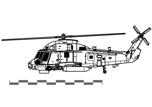 Kaman SH-2G Super Seasprite. Vector drawing of anti-submarine warfare helicopter. Side view. Image for illustration and infographics.