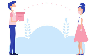 Delivery boy safe ordered. Quarantine coronavirus epidemic. Courier protected medical mask and gloves. Safe food delivery and stay home.