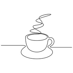 Continuous line drawing. A cup of coffee or tea. Black isolated on white background. Hand drawn vector illustration. 