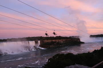 Zipliners over Niagara Falls