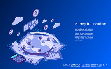 Money transactions, financial transfer flat isometric vector concept illustration