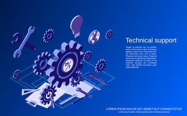 Fototapeta na wymiar Technical service, online customer support flat isometric vector concept illustration
