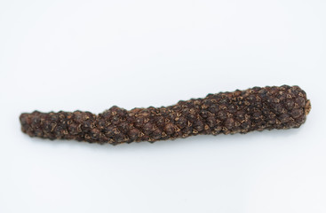 Long pepper or Piper longum on white background
Long black pepper (Also called as Pipli in Indian, capsicum frutescens, Balinese pepper, Jaborandi pepper, Bengal pepper, Dipli in Thai, Piper longum)