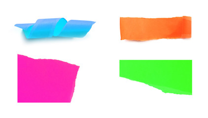 color torn paper texture on white background, copy space for text.