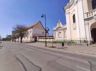 Fototapeta na wymiar BISTRITA Romania Roman Catholic Church 2020.april