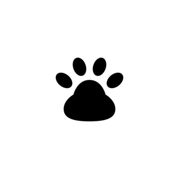 Outline style of paw print icon vector in black flat design on white background