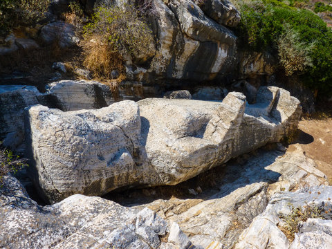 Kouros statue near Apollonas village in Naxos island, Cyclades, Greece