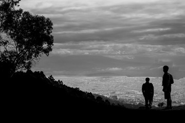 Alone walking in the mountains