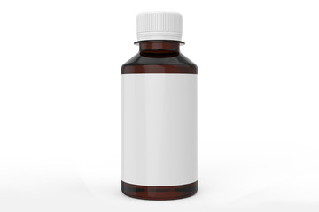 3d Illustration, Amber bottle Mock-up with white cap, Photo-realistic packaging mockup template