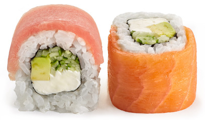 Duo sushi roll with tuna and salmon