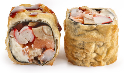 Tempura sushi roll with smoked eel