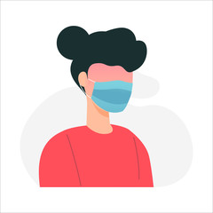 Flat character people woman use mask to prevent COVID-19 Coronavirus symptoms. Suitable for all needs, such as website design, brochures, banners, and mobile apps