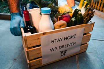 delivery of fresh food ordered online while in home isolation during quarantine for Covid- 19. Stay...