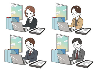 徹夜で働く社員(夜明け)