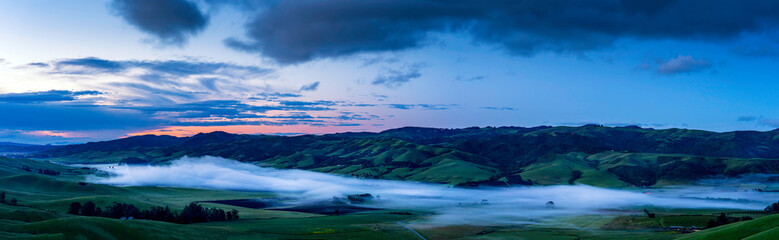 Panoramic View of Valley and Fog, Mountains
