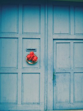 Wreath On Blue Closed Door