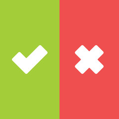 Obraz premium Tick and cross signs. Green checkmark and red X icons, isolated on white background.