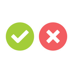 Tick and cross signs. Green checkmark and red X icons, isolated on white background.