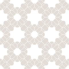 Vector lace seamless pattern. Subtle beige and white floral texture. Abstract vintage geometric background with mesh, lattice, weave. Elegant repeat ornament. Design for decor, wallpapers, textile