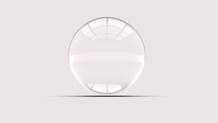White glass ball. White sphere on a white background, 3d illustration 