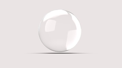 White glass ball. White sphere on a white background, 3d illustration 