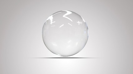 White glass ball. White sphere on a white background, 3d illustration 
