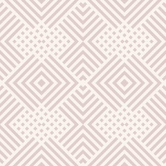 Subtle vector geometric seamless pattern with diagonal lines, squares, rectangles, rhombuses, tiles, grid. Abstract graphic texture in soft pastel colors. Simple minimal background. Geo design