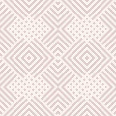 Gordijnen Subtiele vector geometrische naadloze patroon met diagonale lijnen, vierkanten, rechthoeken, ruiten, tegels, raster. Abstracte grafische textuur in zachte pastelkleuren. Eenvoudige minimale achtergrond. Geo-ontwerp © Olgastocker