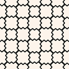 Mesh seamless pattern with thin wavy lines. Texture of lace, weaving, smooth lattice, grid, net, fence. Subtle monochrome geometric background. Simple black and white ornament. Design for print, decor
